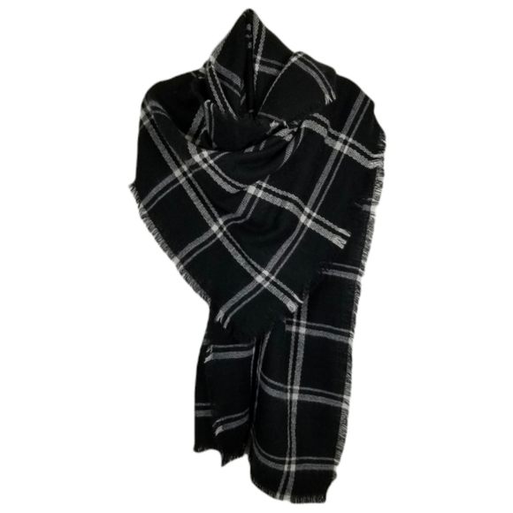 Accessories - Oversized Soft Windowpane Plaid Wrap Blanket Scarf Fringe Rectangle Women's Warm